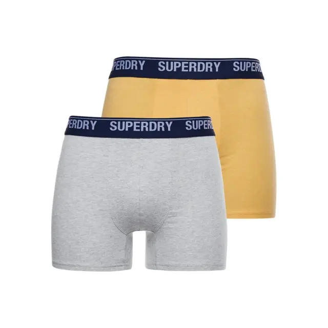 Superdry Ανδρικό Boxer Μακρύ Organic Cotton - Διπλό Πακέτο, Χρώμα Yellow-Grey