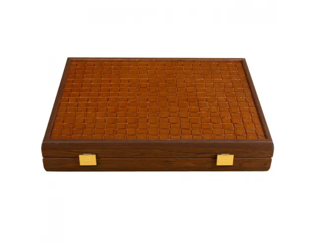 Σετ Χειροποίητο Mahjong Knitted Leather Manopoulos σε θήκη από ξύλο και οικολογικό δέρμα, με διαστάσεις 31x24cm - Dark BrownMJK20