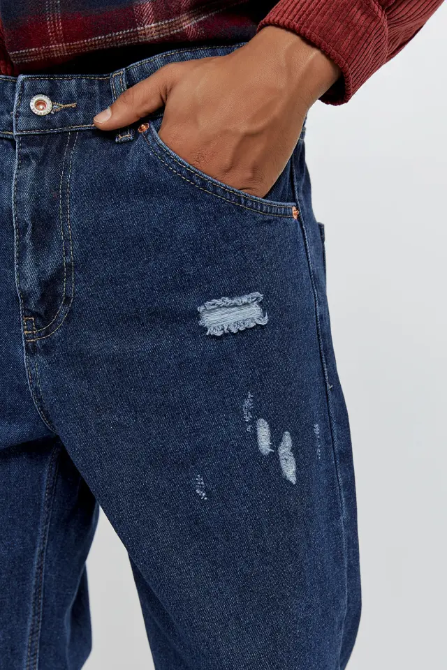 Παντελόνι Jean Loose Fit με Φθορές Μπλε Σκούρο 3