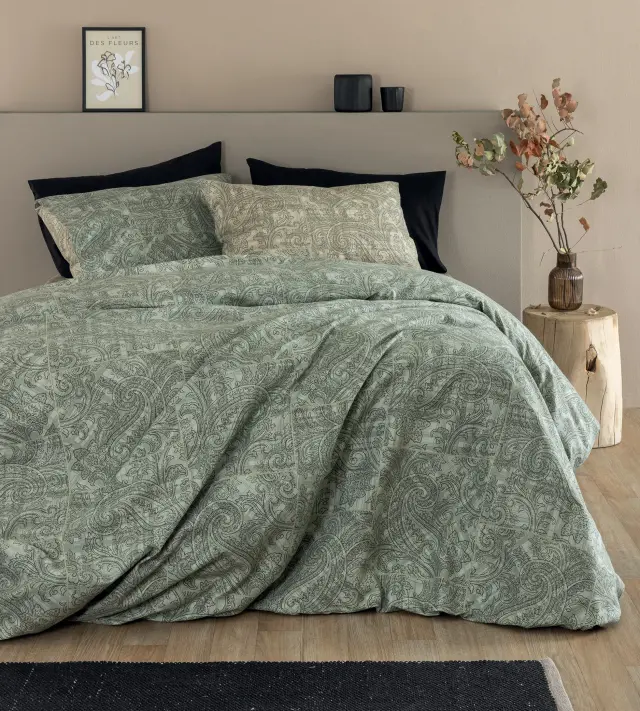Σετ Σεντόνια 110x200+32 Μονά Flannel Beauty Palamaiki FB0241 Green-Beige 100% βαμβακερόΜε Λάστιχο