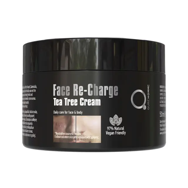 Tea Tree Oil Face Cream 50ml for Him Face Re-Charge by QureHomme - Η Απόλυτη Ανδρική Φροντίδα Προσώπου και Σώματος
