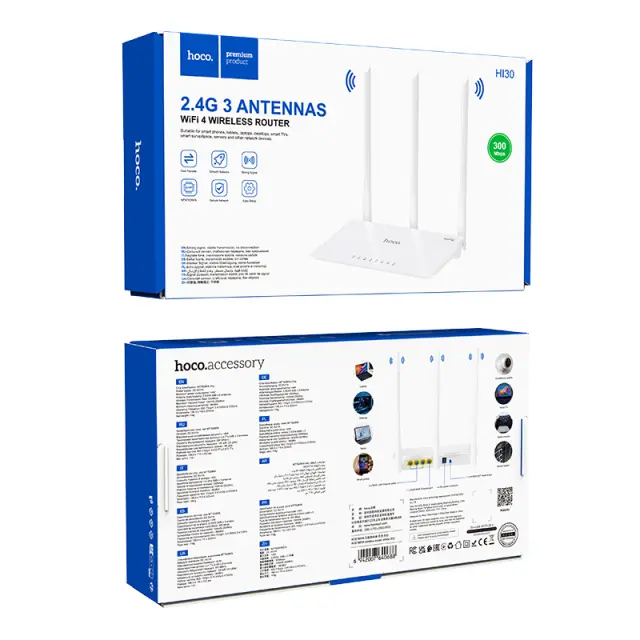Wifi Router Hoco HI30 Wifi4 300Mbps 2.4GHz 3 x 5dBi Λευκό 2