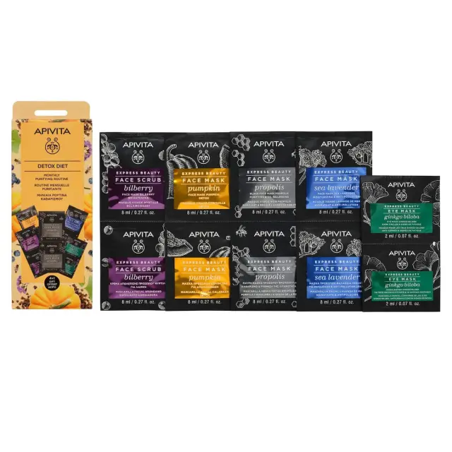 Apivita Detox Diet Σετ Περιποίησης για Ενυδάτωση & Καθαρισμό Προσώπου με Scrub Προσώπου , Μάσκα Ματιών & Μάσκα Προσώπου 5τμχ