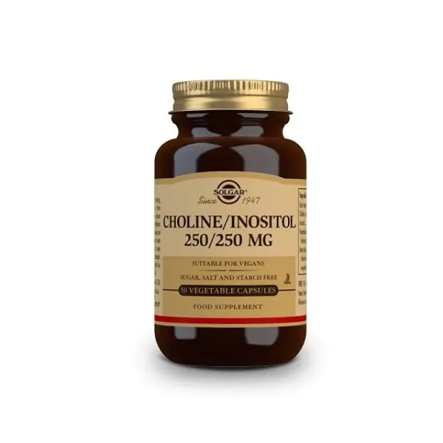 Solgar | Choline/Inositol 250/250mg Συμπλήρωμα Διατροφής με Χολίνη και Ινοσιτόλη για την Καλή Υγεία του Νευρικού - Μυϊκού Συστήματος | 50veg.caps
