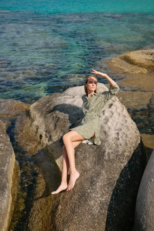 Beachwear Long B581 Ditsy Green Pink Label