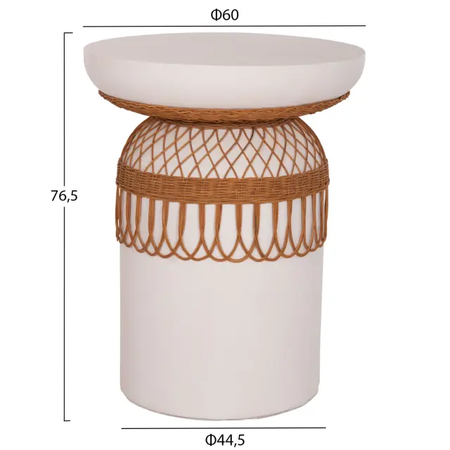 ΒΟΗΘΗΤΙΚΟ ΤΡΑΠΕΖΙ FB918159.02 FIBER CEMENT ΛΕΥΚΟ & RATTAN--Φ60x76,5Υεκ 2
