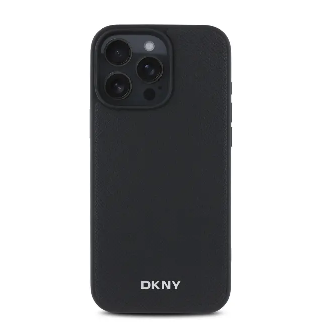 DKNY PU Leather Silver Metal Logo Magsafe Case for iPhone 16 Pro Black 2