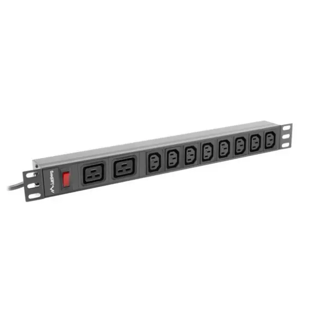 Lanberg PDU 19" 1U 16A 2m 2x C19 8x IEC C13 Sockets Black C20 (PDU-02I1908I-0200-C20-BK)