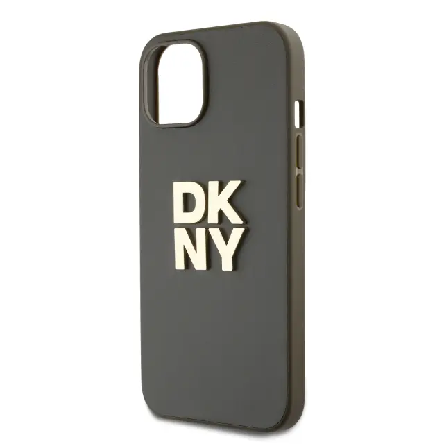 DKNY PU Leather Stack Logo Wrist Strap Case for iPhone 14 Brown 3