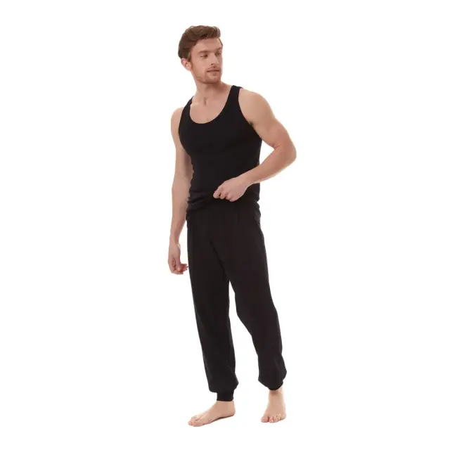 Minerva Ανδρική Φανέλα Μάλλινη Τιράντα Rib Wool Merinos, Χρώμα Μαύρο 3