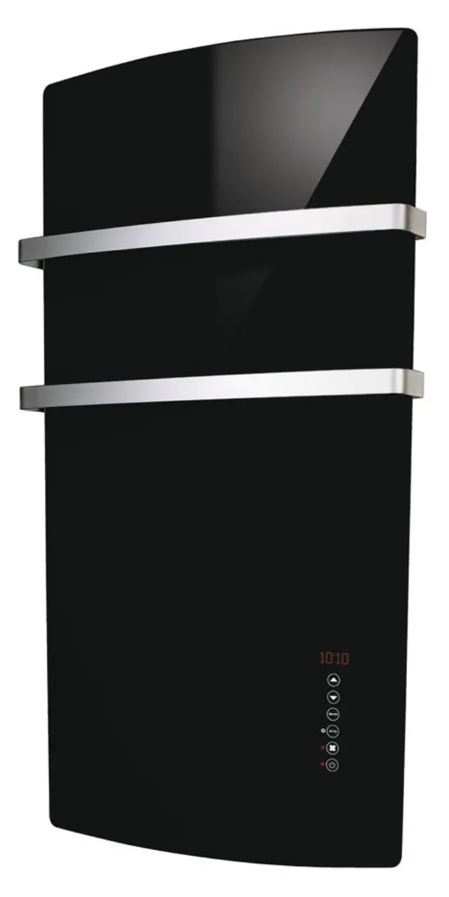 Radialight Deva 1500 Watt Μαύρη - Ψηφιακή Πετσετοκρεμάστρα Μπάνιου με Γυάλινη Πρόσοψη