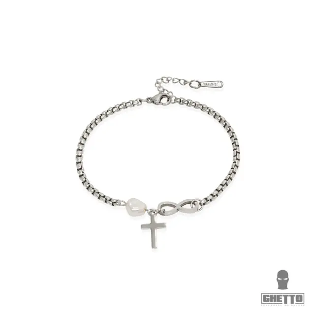 Ghetto Fashion “8” Cross Pearl Bracelet SS Silver