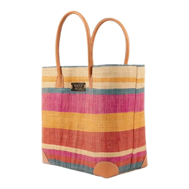 Rock Club Γυναικεία Τσάντα Χειροποίητη Tote Bag Raffia 30x28x18εκ, Χρώμα Πολύχρωμο - ONESIZE 3