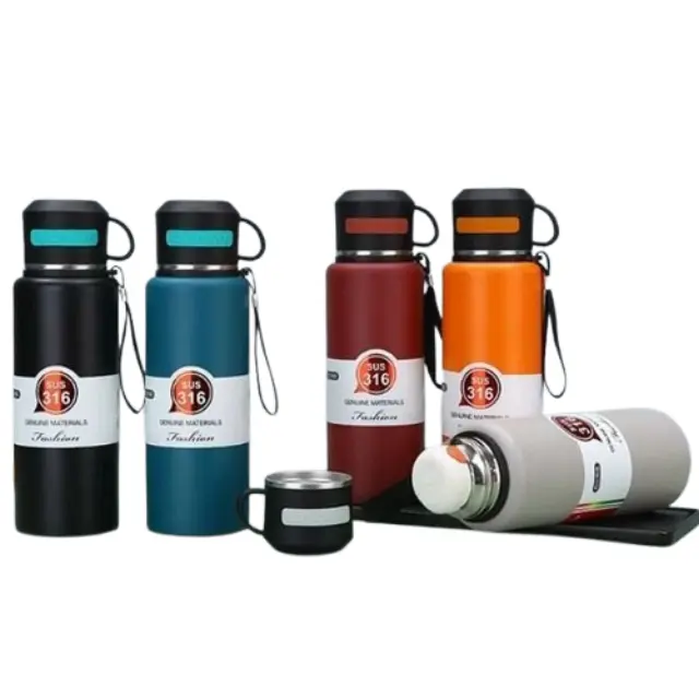 Ανοξείδωτο μπουκάλι θερμός με φλιτζάνι1000ml JB-3602 5 χρώματα Μαύρο, Μπλε, Γκρί, Κόκκινο, Πορτοκαλί