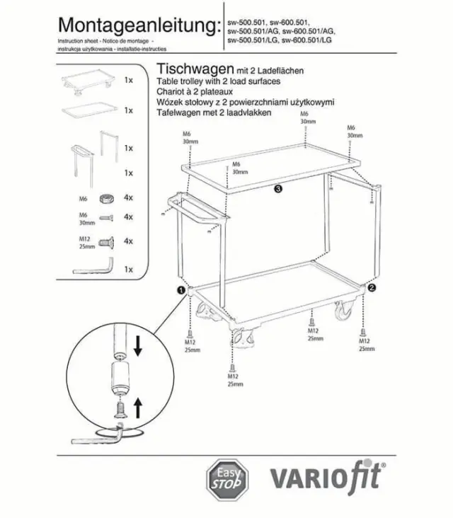 Variofit sw-500.501/AG Τρόλεϊ Μεταφοράς 2 Επιπέδων για Φορτίο Βάρους ως 250kg 2
