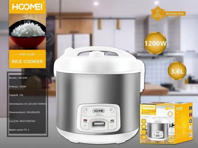 Βραστήρας Ρυζιού 1200W - Rice coocker 3,6L HOOMEI HM-5346 Λευκό/Inox 2