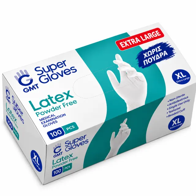 GMT Super Gloves Γάντια Νιτριλίου Χωρίς Πούδρα σε Λευκό Χρώμα 100τμχ (EXTRA LARGE)