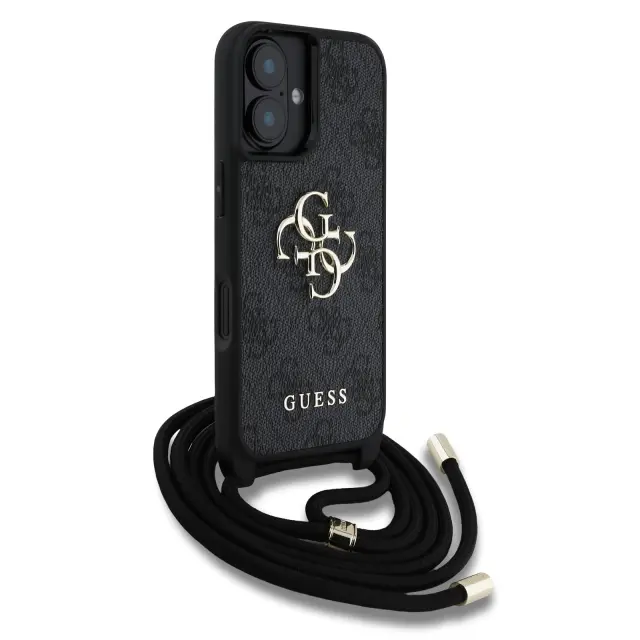 Guess PU 4G Metal Logo Crossbody Strap Case for iPhone 16 Black 3