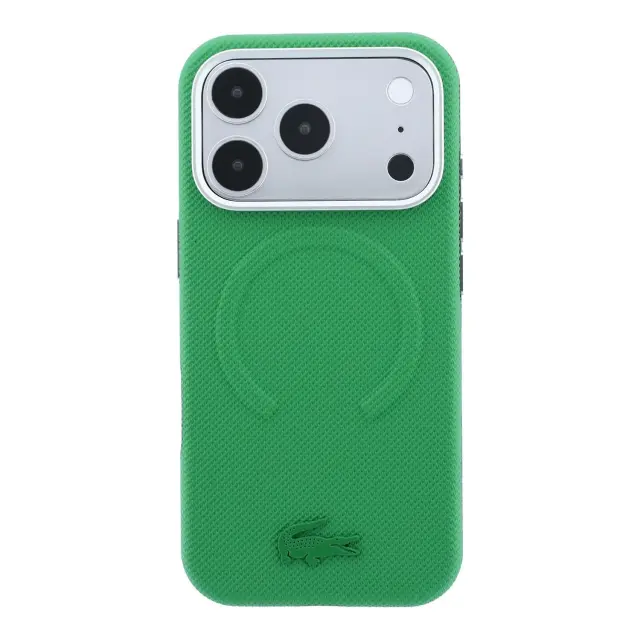 Lacoste PVC Petit Pique Semi Wrap Embossed MagSafe Case for iPhone 18 Pro Estragon 3