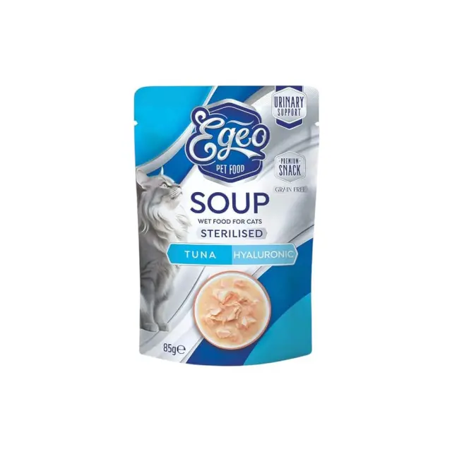Egeo Cat Sterilised Σούπα Με Τόνο & Υαλουρονικό για Υποστήριξη Ουροποιητικού 85ml Μονόχρωμο
