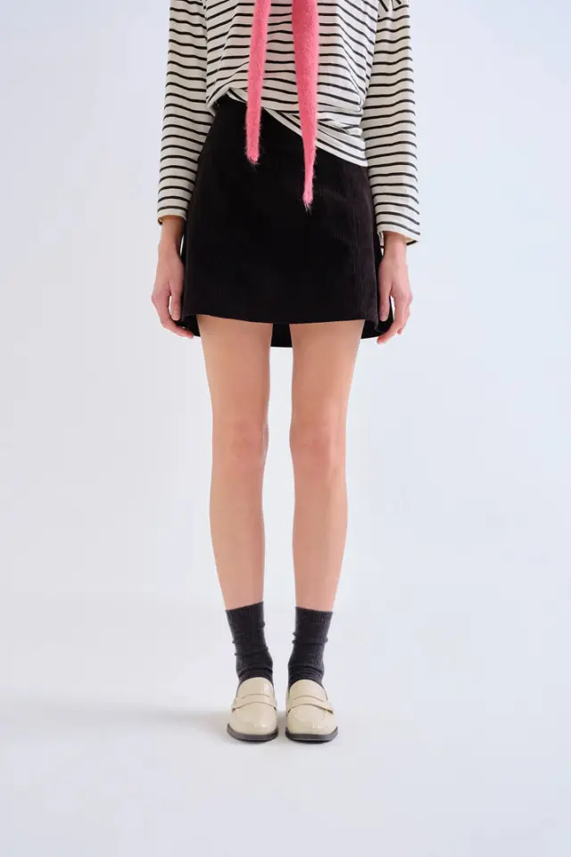COMPANIA FANTASTICA CORDUROY MINI SKIRT(63C/11030 BLACK) - L