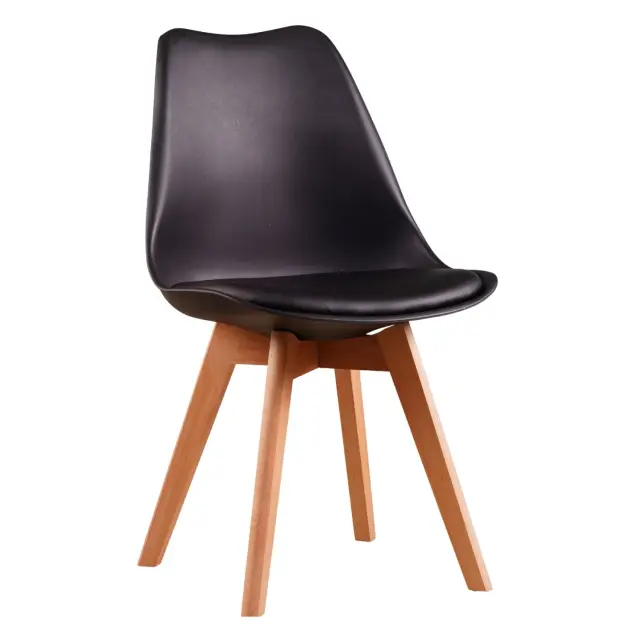 Καρέκλα Veni Unihome Μαύρο/Ξύλινο Πόδι 51x44x77εκ (Σετ 4 τεμαχίων)