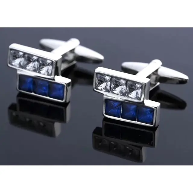 Ασημί Σχεδιαστικά Μανικετόκουμπα με Μπλε Zircon – LGD-DK-02 2