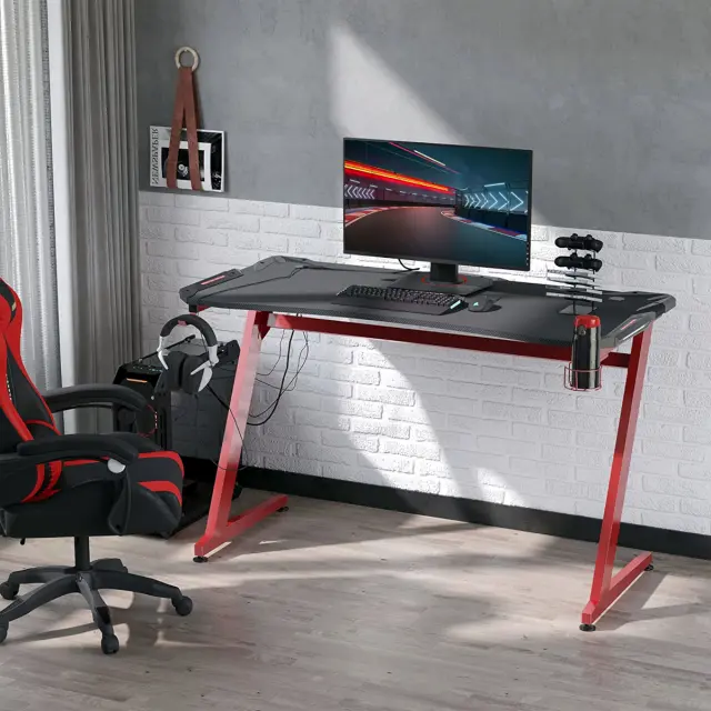 Γραφείο Gaming LEIA Μαύρο/Κόκκινο Ξύλο/Μέταλλο 140x65x75cm 2