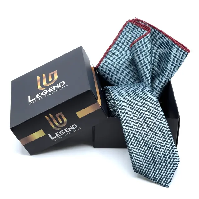 Γραβάτα Microfiber σε Σιέλ Μοτίβο Σετ με Μαντηλάκι 3