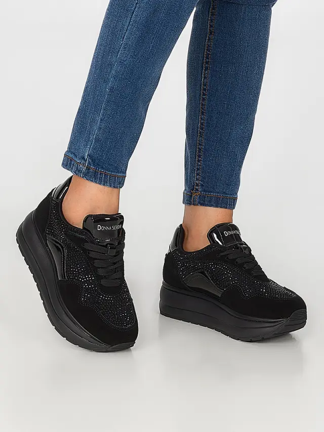 Donna Serena Sneakers Γυναικείο δέρμα suede Μαύρο DSE/5531 NERO 2