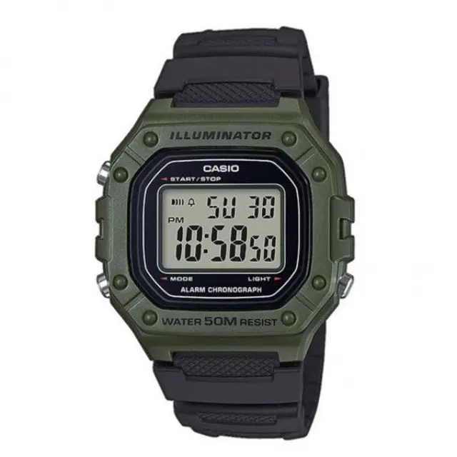 Ανδρικό Ψηφιακό Ρολόι Casio Collection W-218H-3AVEF Χακί με Μαύρο Λουράκι