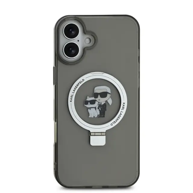 Karl Lagerfeld Ringstand Karl and Choupette MagSafe Case for iPhone 16 Plus Black 2