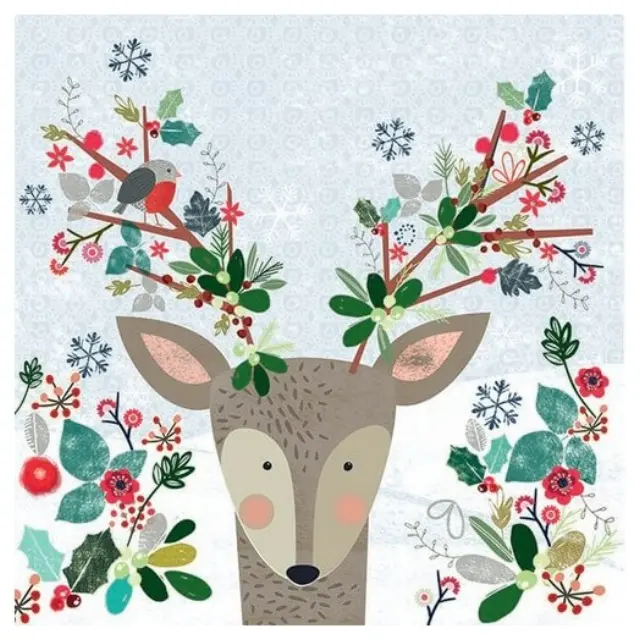 Χαρτοπετσέτα για Decoupage χριστουγεννιάτικη, Robins in Antlers, 1 τεμ