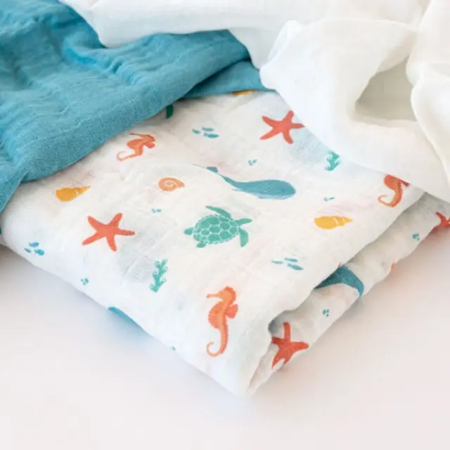 Kiokids: Μουσελίνα Bamboo Ocean Μπλε 70x70εκ. Σετ3τμχ. 2
