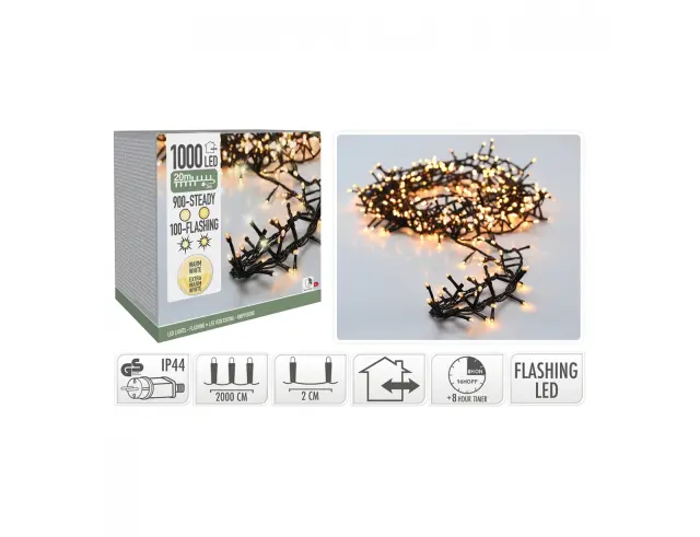 1.000 Φωτάκια LED - 20 Μέτρα + 3 Μέτρα σύνδεσης, Πυκνή Διάταξη, 10% Flash, Πράσινο καλώδιο -'Εξτρα θερμό λευκό AGL000920 2
