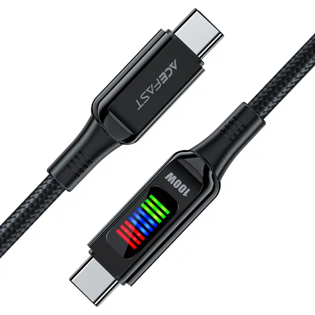 Καλώδιο Σύνδεσης Acefast C7-03 Μεταλλικό USB-C σε USB-C 100W 20V/5A με Ενδειξη Τάσης Braided Μαύρο 1.2m.
