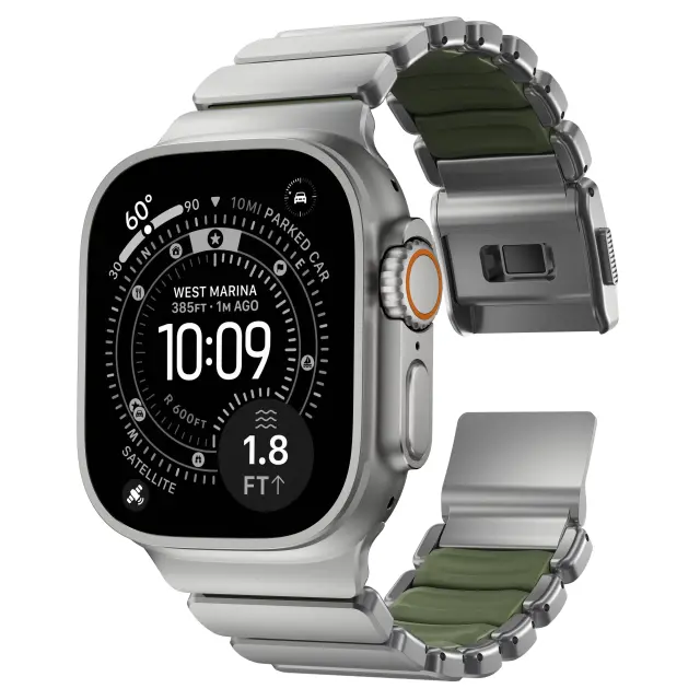 Nomad Stratos Band Natural Titanium Forest Green FKM AW 45/46/49mm 3