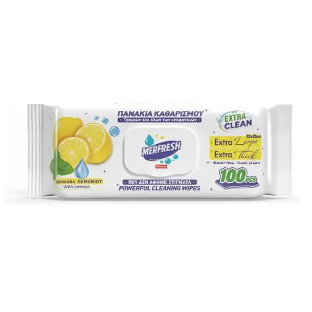 Merfresh Υγρά μαντηλάκια Καθαρισμού Γενικής Χρήσης με Καπάκι 100τμχ Λεμόνι