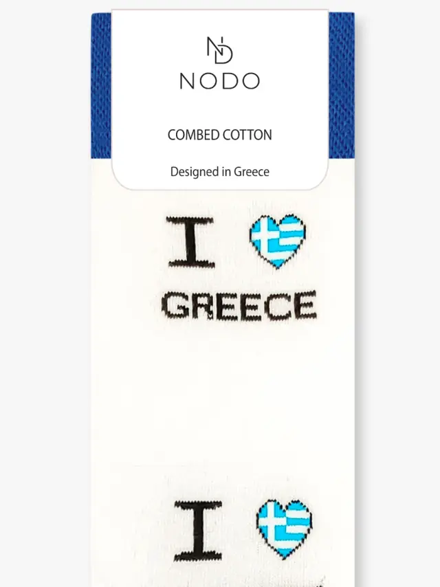 Βαμβακερή Κάλτσα με Σχέδια I Love Greece Greek Flag NODO 3