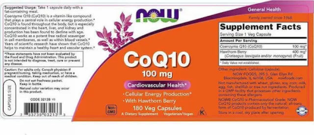 Now Foods CoQ10 100mg with Hawthorn Berry χωρίς Γλουτένη 30 φυτικές κάψουλες 2
