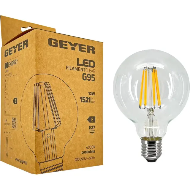 Λαμπτήρας LED G95 τύπου γλόμπος 12w filament Geyer