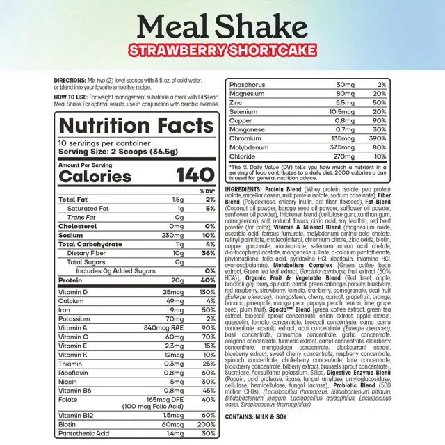 Fit & Lean Meal Shake Strawberry Shortcake, 10 Servings 2