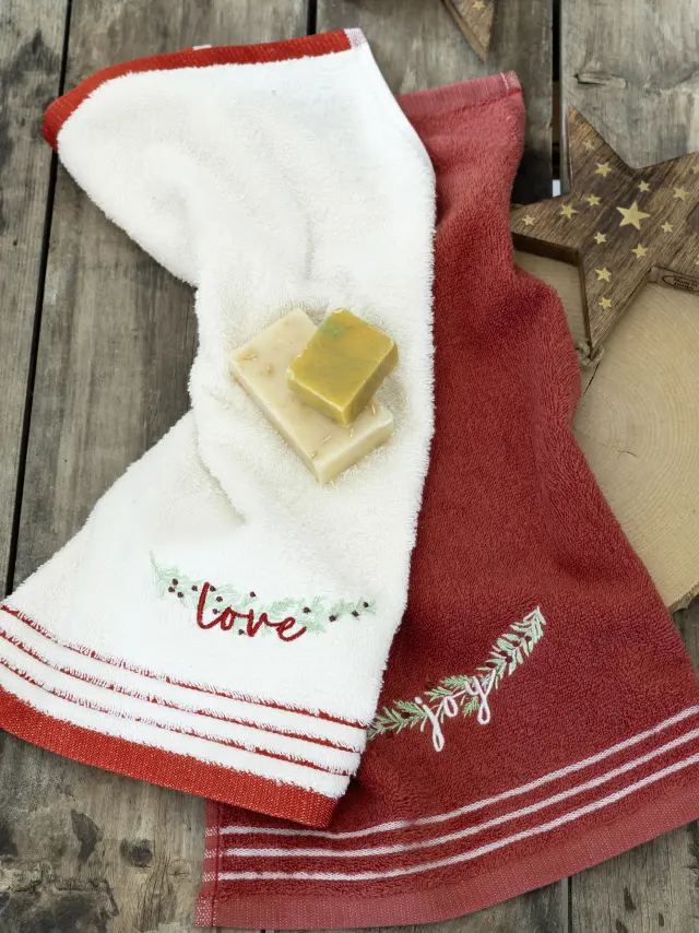 Πετσέτες Χεριών Σετ 2 Τεμ 30x50 Xmas Nima Joyful White-Red 100% βαμβακερό