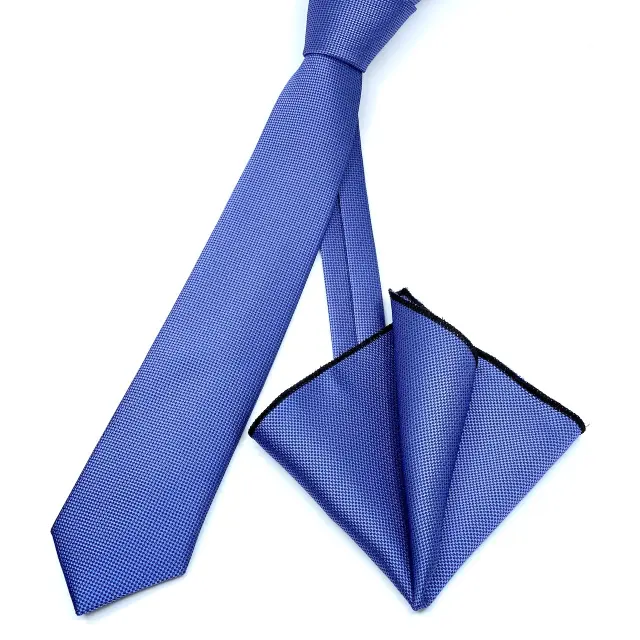 Μπλε Ίρις Γραβάτα Oxford 6,5 cm με Ασορτί Μαντήλι 2