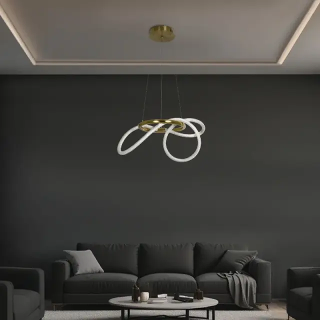LED Κρεμαστό Φωτιστικό Οροφής GLOW 30Watt CCT με Χειριστήριο σε Χρυσό Πλατίνα και Λευκό Νήμα KLV-101-0161 2