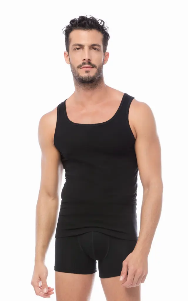 Mengear Basic Ανδρική Αμάνικη Βαμβακερή Φανέλα 10636 Minerva - Μαύρο