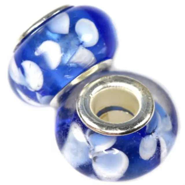 Χάντρα Modular White Flowers on Blue 9x14mm - 5τεμ