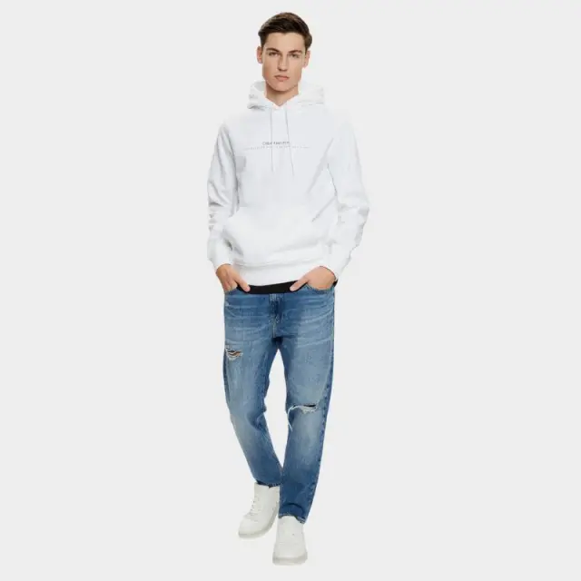 Calvin Klein - Ανδρικό Φούτερ Με Κουκούλα και Τσέπες Minimal Logo Hoodie J30J327076-YAF Λευκό - XL 3