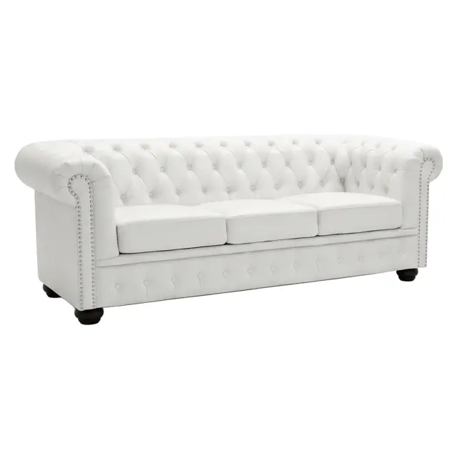 Καναπές 3θέσιος T.CHESTERFIELD τεχνόδερμα λευκό ματ 208x90x73 εκ.