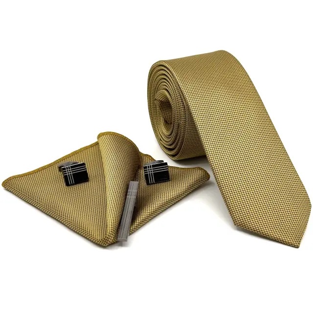 Χρυσαφί Golden Γραβάτα Oxford 6,5 cm με Ασορτί Μαντήλι